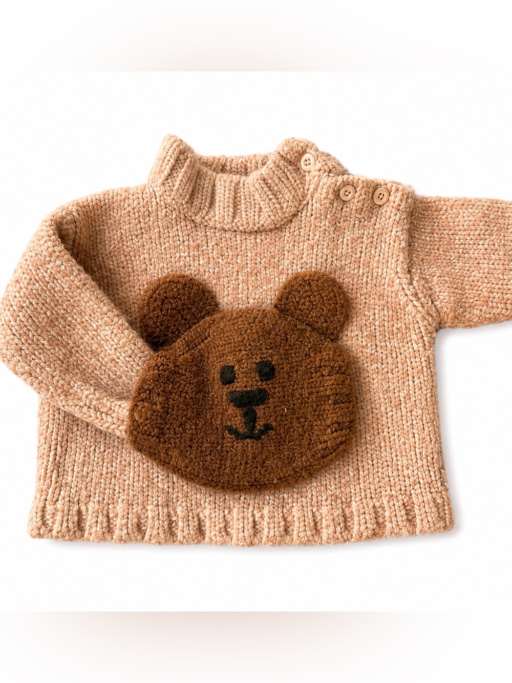 Baby Gap 6-12M Wool Blend Bear Pocket Turtleneck Sweater Pink/Tan